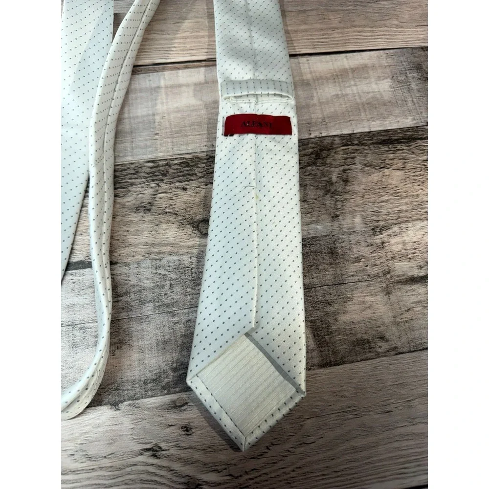 Alfani‎ White Men Tie Black Dots 100% Polyester